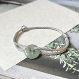 A-Grade Natural Bluish Green Jadeite Bagel on Infinity Silk Cord Bracelet No.190416