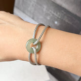 A-Grade Natural Bluish Green Jadeite Bagel on Infinity Silk Cord Bracelet No.190416