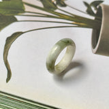 17.2mm A-Grade Natural White Yellowish Green Jadeite Abacus Ring Band No.161463