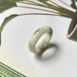 17.2mm A-Grade Natural White Yellowish Green Jadeite Abacus Ring Band No.161463