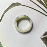 17.2mm A-Grade Natural White Yellowish Green Jadeite Abacus Ring Band No.161463