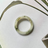 17.2mm A-Grade Natural White Yellowish Green Jadeite Abacus Ring Band No.161463