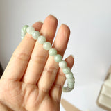 7.8mm A-Grade Natural Light Green Jadeite Bead Bracelet No.190433