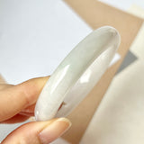 52.5mm A-Grade Natural White Green Jadeite Modern Round Bangle No.151868