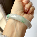 56mm A-Grade Natural Lavender Green Jadeite Modern Round Bangle No.151871