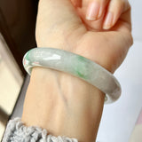 56mm A-Grade Natural Lavender Green Jadeite Modern Round Bangle No.151871