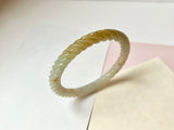 56.4mm A-Grade Natural Osmanthus Floral Jadeite Traditional Round Bangle With Rope Carving No.151818