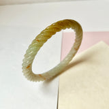 56.4mm A-Grade Natural Osmanthus Floral Jadeite Traditional Round Bangle With Rope Carving No.151818