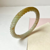 56.4mm A-Grade Natural Osmanthus Floral Jadeite Traditional Round Bangle With Rope Carving No.151818