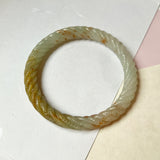 56.4mm A-Grade Natural Osmanthus Floral Jadeite Traditional Round Bangle With Rope Carving No.151818