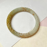 56.4mm A-Grade Natural Osmanthus Floral Jadeite Traditional Round Bangle With Rope Carving No.151818