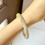 56.4mm A-Grade Natural Osmanthus Floral Jadeite Traditional Round Bangle With Rope Carving No.151818