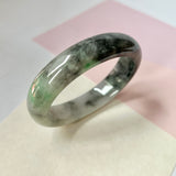 54.5mm A-Grade Natural Imperial Ink Floral Jadeite Modern Oval Bangle No.151825