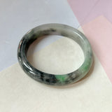 54.5mm A-Grade Natural Imperial Ink Floral Jadeite Modern Oval Bangle No.151825