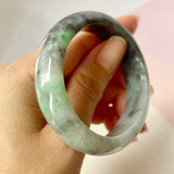 54.5mm A-Grade Natural Imperial Ink Floral Jadeite Modern Oval Bangle No.151825