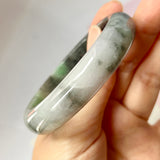 54.5mm A-Grade Natural Imperial Ink Floral Jadeite Modern Oval Bangle No.151825