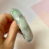 54.5mm A-Grade Natural Imperial Ink Floral Jadeite Modern Oval Bangle No.151825