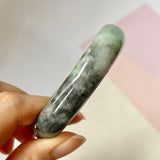 54.5mm A-Grade Natural Imperial Ink Floral Jadeite Modern Oval Bangle No.151825