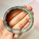 54.5mm A-Grade Natural Imperial Ink Floral Jadeite Modern Oval Bangle No.151825