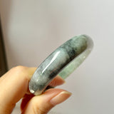 54.5mm A-Grade Natural Imperial Ink Floral Jadeite Modern Oval Bangle No.151825