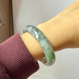 54.5mm A-Grade Natural Imperial Ink Floral Jadeite Modern Oval Bangle No.151825