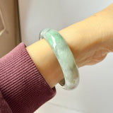 54.5mm A-Grade Natural Imperial Ink Floral Jadeite Modern Oval Bangle No.151825