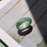 17.2mm A-Grade Natural White Green Jadeite Abacus Ring Band No. 161471