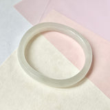 54.4mm A-Grade Natural White Jadeite Modern Oval Bangle No.151774