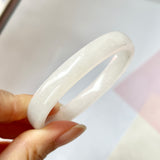 54.4mm A-Grade Natural White Jadeite Modern Oval Bangle No.151774