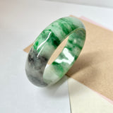 56mm A-Grade Natural Imperial Ink Floral Jadeite Modern Oval Bangle No.151592