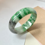 56mm A-Grade Natural Imperial Ink Floral Jadeite Modern Oval Bangle No.151592