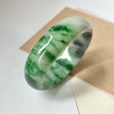 56mm A-Grade Natural Imperial Ink Floral Jadeite Modern Oval Bangle No.151592