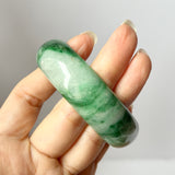 56mm A-Grade Natural Imperial Ink Floral Jadeite Modern Oval Bangle No.151592