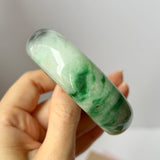 56mm A-Grade Natural Imperial Ink Floral Jadeite Modern Oval Bangle No.151592