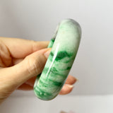 56mm A-Grade Natural Imperial Ink Floral Jadeite Modern Oval Bangle No.151592