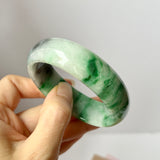 56mm A-Grade Natural Imperial Ink Floral Jadeite Modern Oval Bangle No.151592