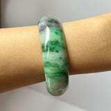 56mm A-Grade Natural Imperial Ink Floral Jadeite Modern Oval Bangle No.151592