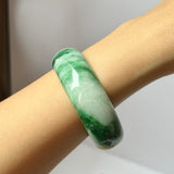 56mm A-Grade Natural Imperial Ink Floral Jadeite Modern Oval Bangle No.151592