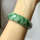 56mm A-Grade Natural Imperial Ink Floral Jadeite Modern Oval Bangle No.151592