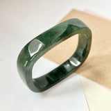 53.4mm A-Grade Natural Dark Bluish Green Jadeite Modern Rectangle Bangle No. 330014