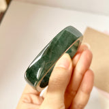 53.4mm A-Grade Natural Dark Bluish Green Jadeite Modern Rectangle Bangle No. 330014