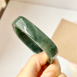 53.4mm A-Grade Natural Dark Bluish Green Jadeite Modern Rectangle Bangle No. 330014