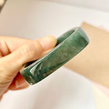 53.4mm A-Grade Natural Dark Bluish Green Jadeite Modern Rectangle Bangle No. 330014