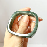 53.4mm A-Grade Natural Dark Bluish Green Jadeite Modern Rectangle Bangle No. 330014