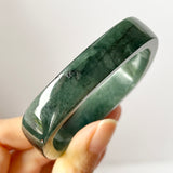 53.4mm A-Grade Natural Dark Bluish Green Jadeite Modern Rectangle Bangle No. 330014