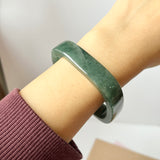 53.4mm A-Grade Natural Dark Bluish Green Jadeite Modern Rectangle Bangle No. 330014