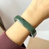 53.4mm A-Grade Natural Dark Bluish Green Jadeite Modern Rectangle Bangle No. 330014