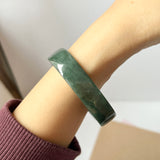 53.4mm A-Grade Natural Dark Bluish Green Jadeite Modern Rectangle Bangle No. 330014