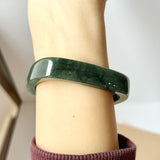 53.4mm A-Grade Natural Dark Bluish Green Jadeite Modern Rectangle Bangle No. 330014