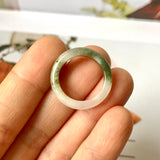 16mm A-Grade Natural White Yellowish Green Jadeite Abacus Ring Band No. 161832